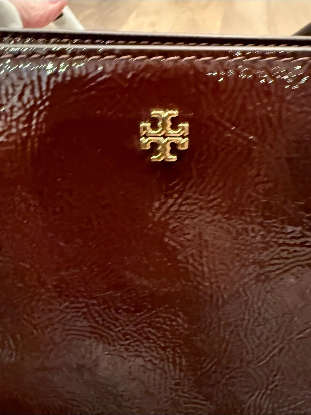 Tory Burch Patent Leather Shoulder Tote in Deep Burgundy